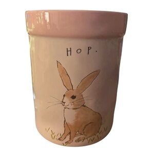 Rae Dunn HOP Bunny Canister Pink Rim Easter Spring Decor